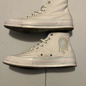 Converse Men 10 Chuck 70 High White Out Leather Casual Sneaker Shoes A05024C